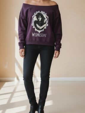 Wednesday Purple Off-the-Shoulder Sweater